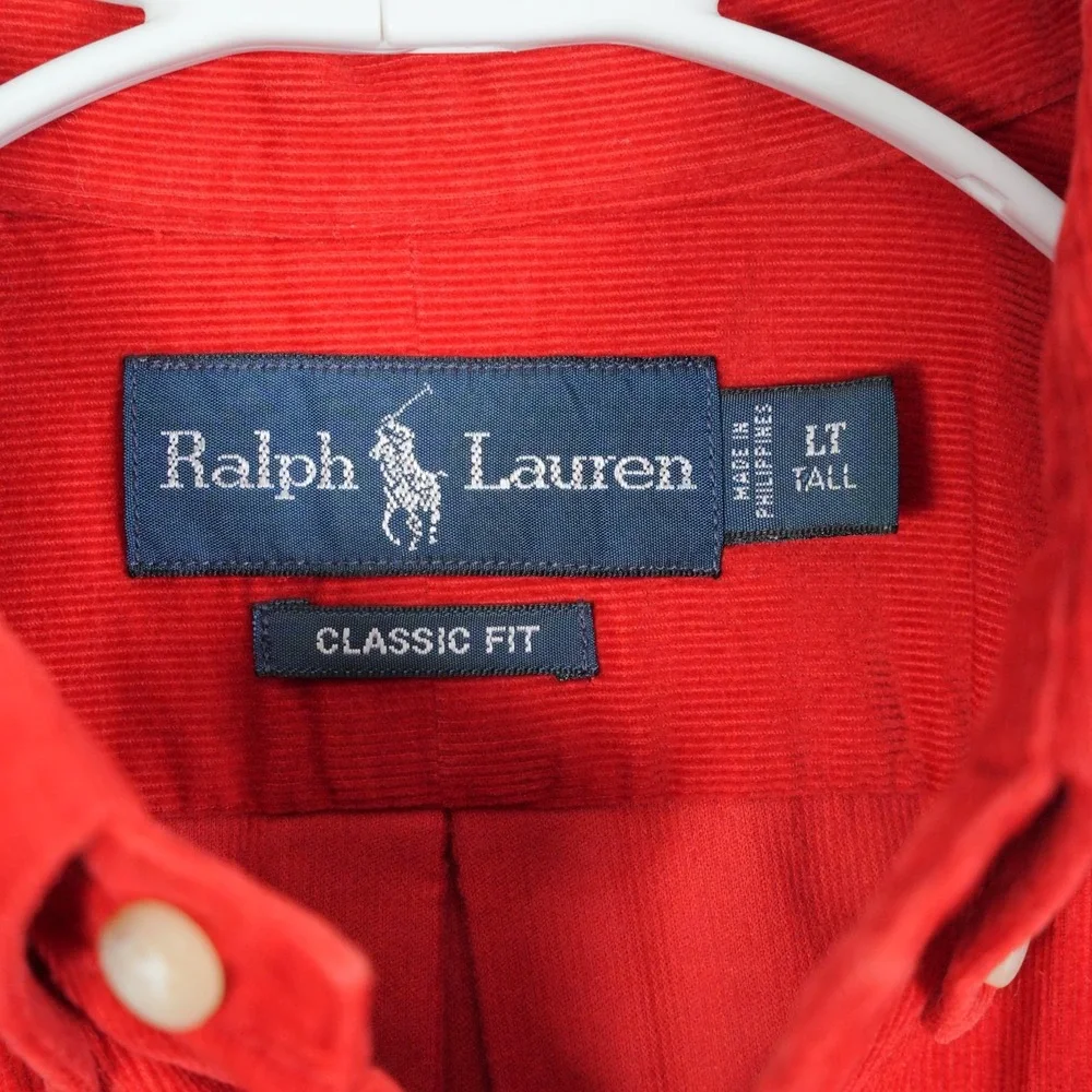 VTG Polo Ralph Lauren Shirt Mens L Tall Corduroy Classic Fit Bleecker Pony Crest